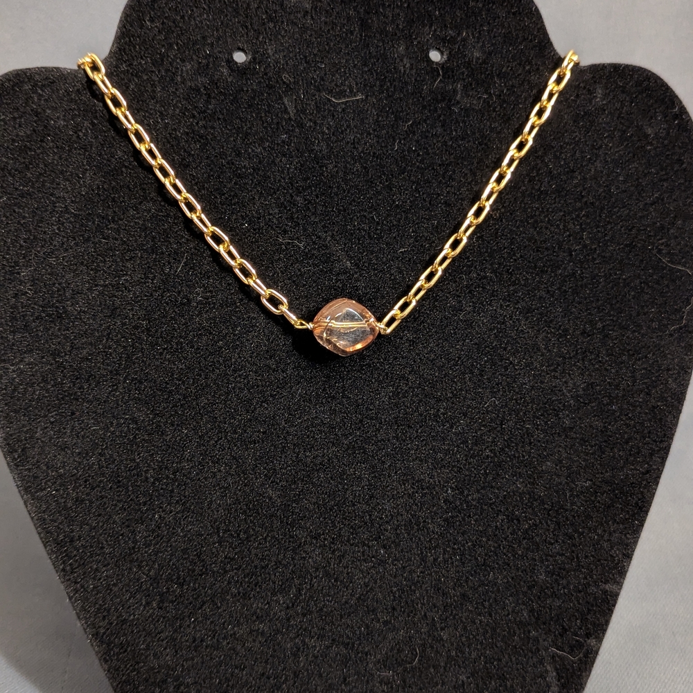 Hand Made Gold Chain Necklace with Pink Centerpiece